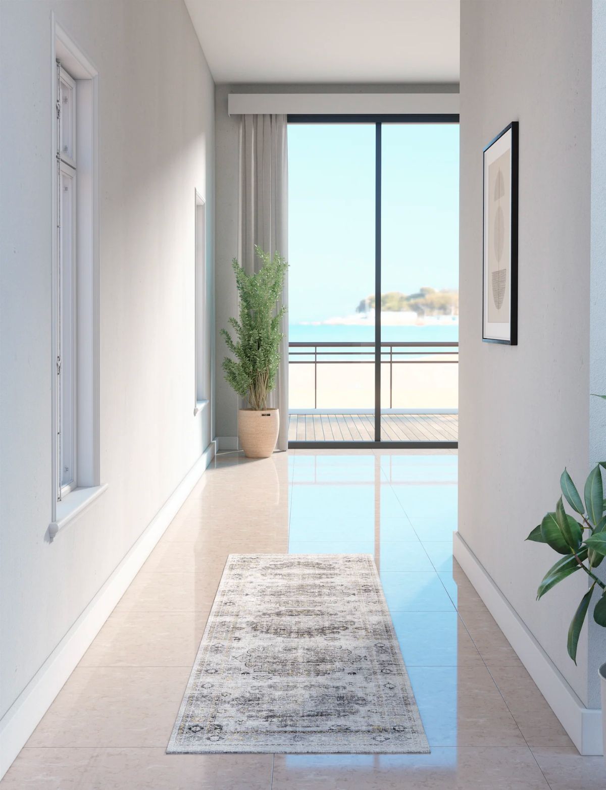 Tapis Kyra argent, gris et blanc | Motif d’inspiration persane - Les Trouvailles de JustinerugsartiplantoMachine Washable2.5'x7'