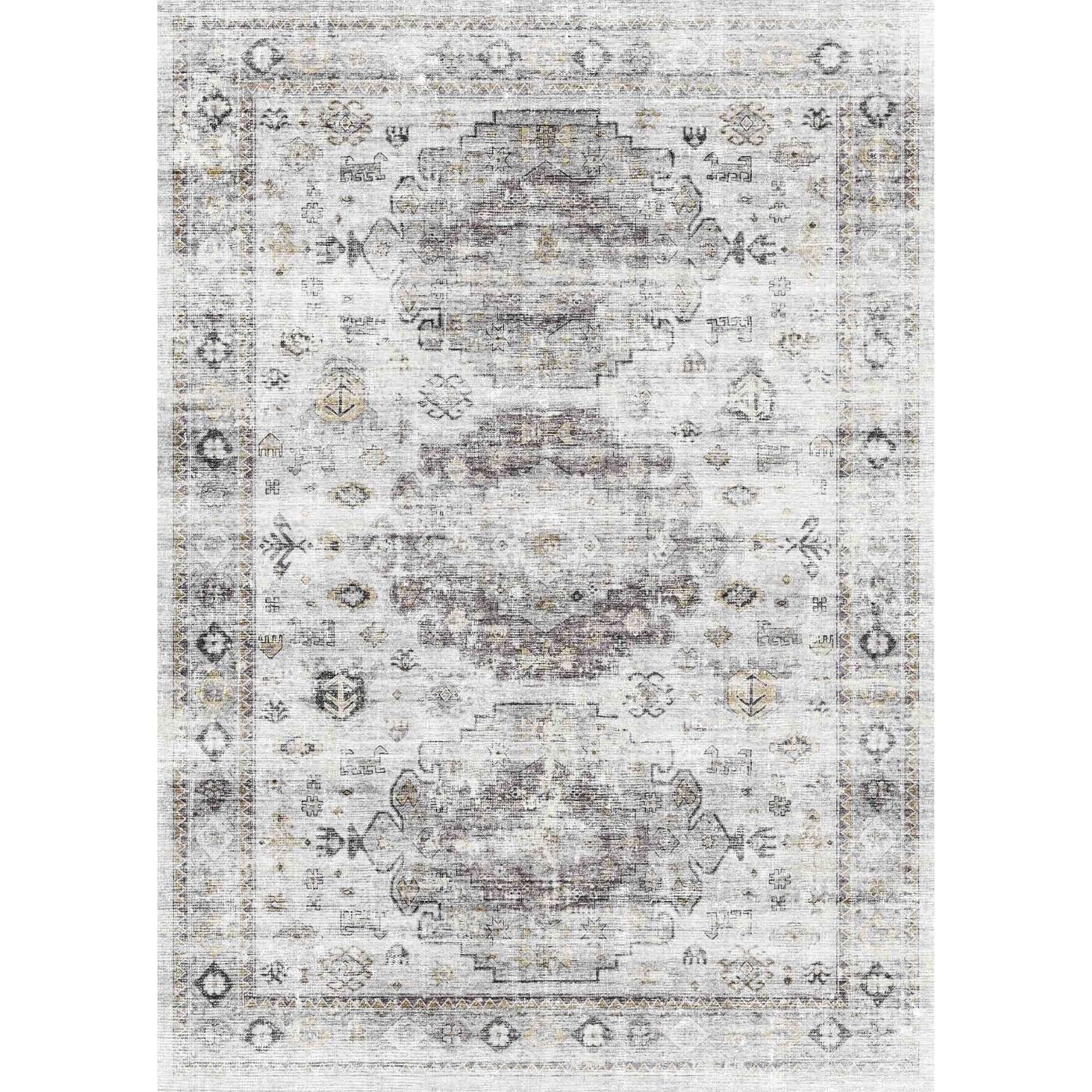 Tapis Kyra argent, gris et blanc | Motif d’inspiration persane - Les Trouvailles de JustinerugsartiplantoMachine Washable5'x7'