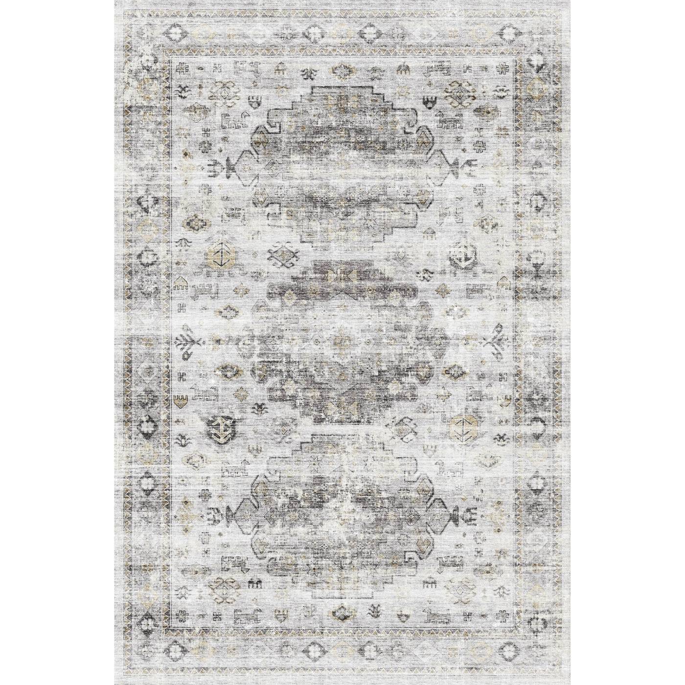 Tapis Kyra argent, gris et blanc | Motif d’inspiration persane - Les Trouvailles de JustinerugsartiplantoMachine Washable6'x9'