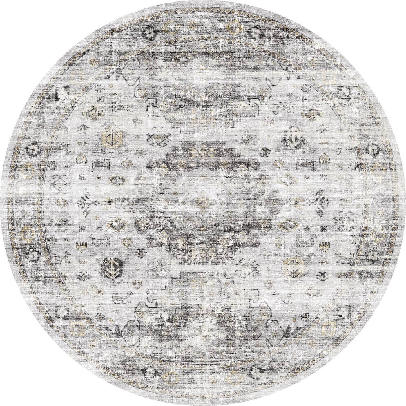 Tapis Kyra argent, gris et blanc | Motif d’inspiration persane - Les Trouvailles de JustinerugsartiplantoMachine Washable8' Round