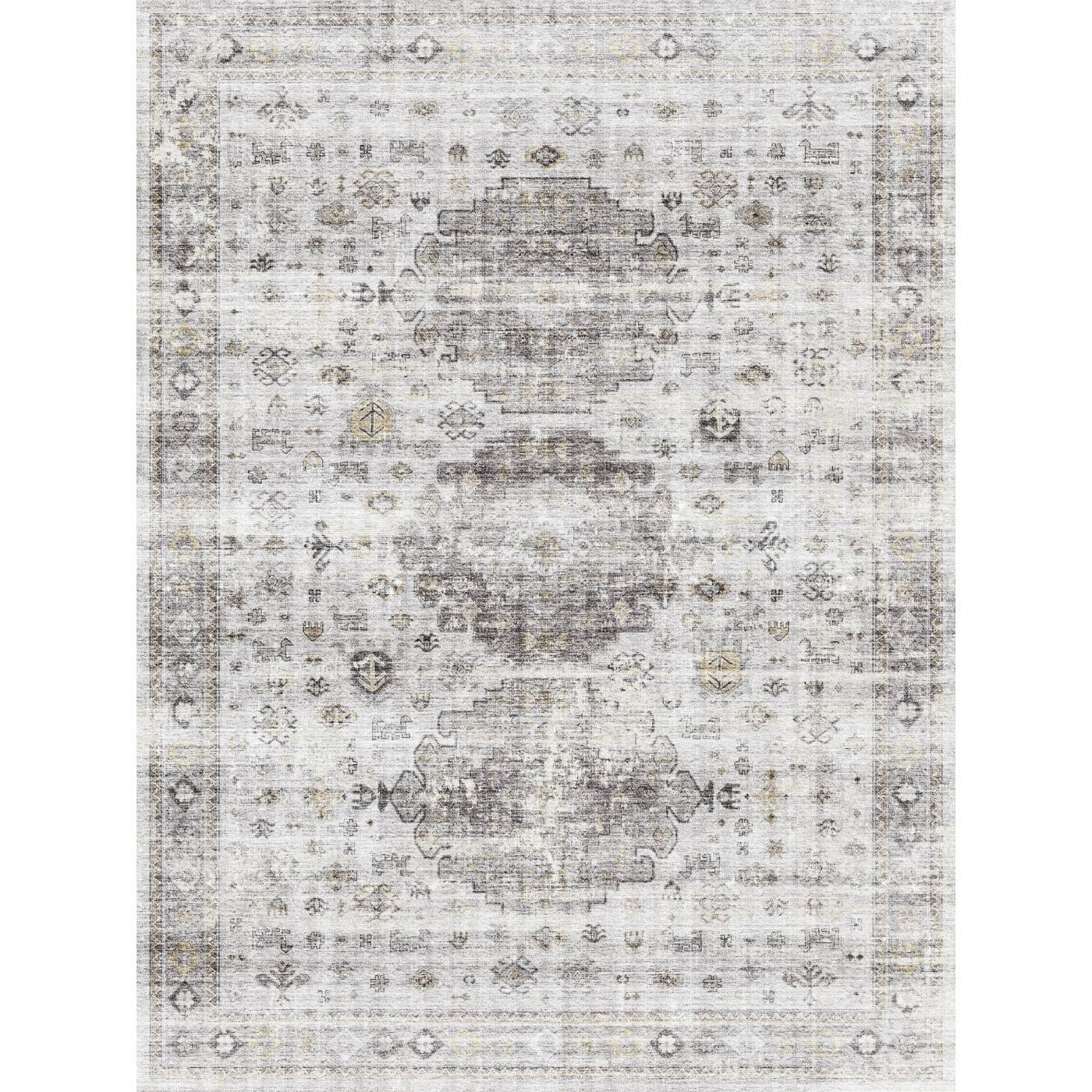 Tapis Kyra argent, gris et blanc | Motif d’inspiration persane - Les Trouvailles de JustinerugsartiplantoMachine Washable9’x12’