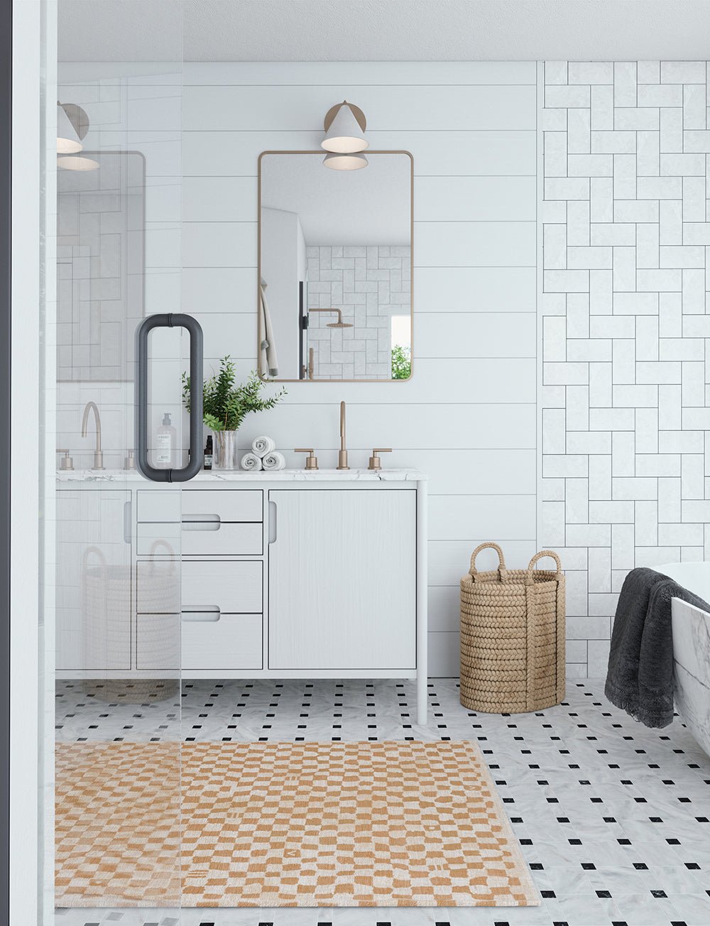 Tapis Metro à carreaux beige naturel & corail | Inspiration marocaine minimaliste - Les Trouvailles de JustinerugsartiplantoMachine Washable3’x5’