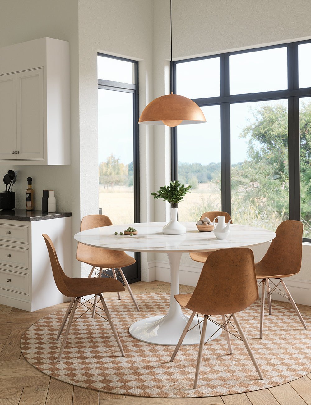 Tapis Metro à carreaux beige naturel & corail | Inspiration marocaine minimaliste - Les Trouvailles de JustinerugsartiplantoMachine Washable8' Round