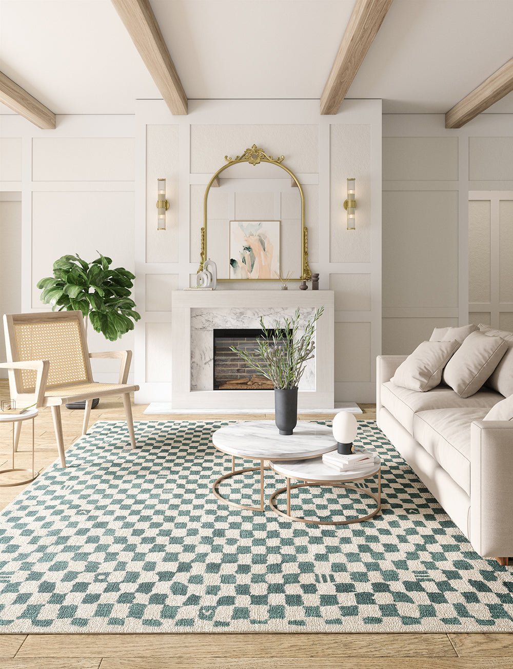 Tapis Metro Vert Ardoise & Blanc | Motif Marocain à Carreaux - Les Trouvailles de JustinerugsartiplantoMachine Washable8'x10'