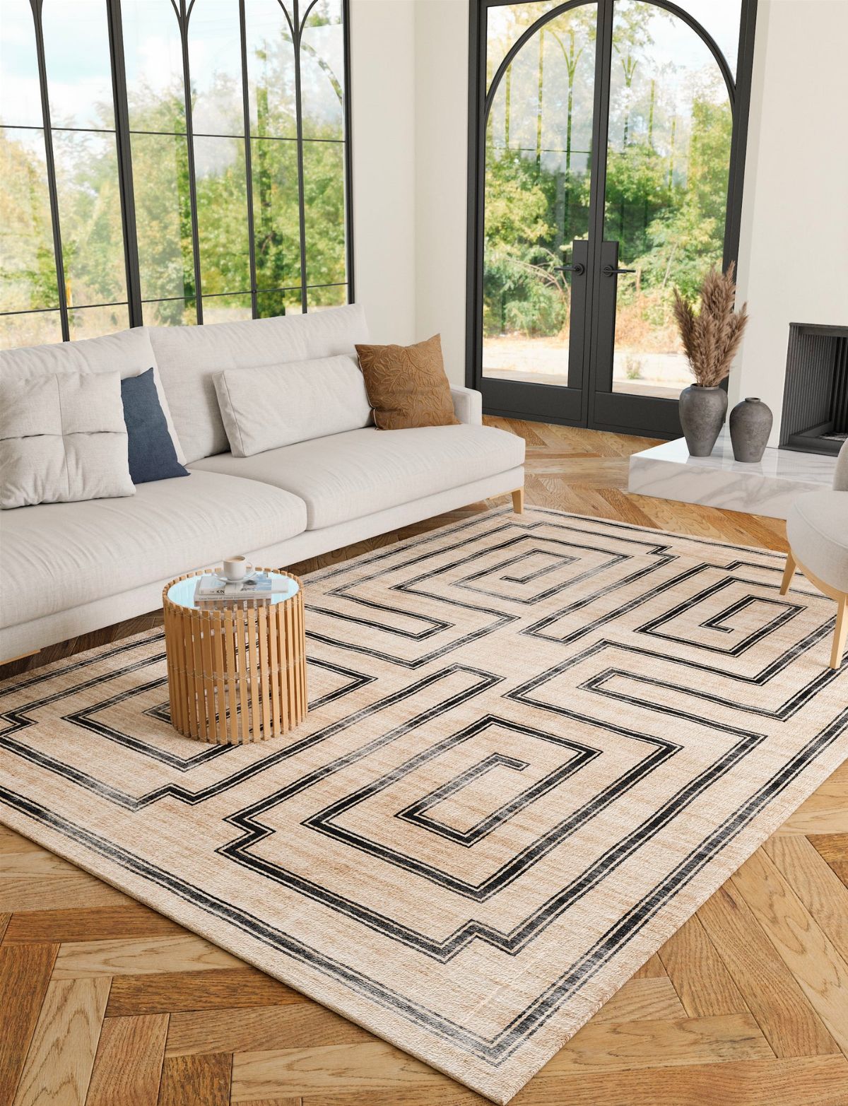 Tapis Noa – Naturel Noir - Les Trouvailles de JustinerugsartiplantoMachine Washable6'x9'
