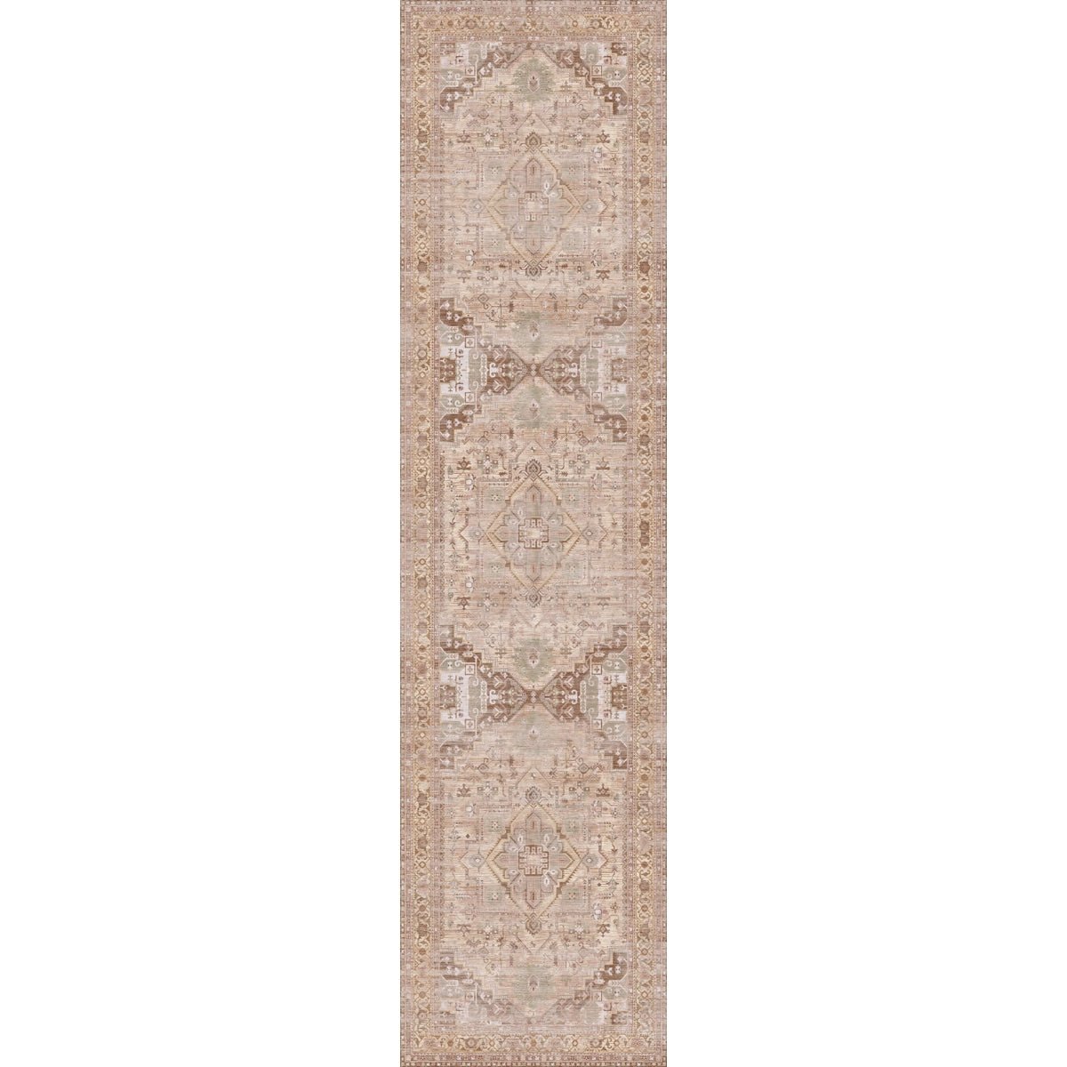 Tapis Ozana Naturel | Motif Persan Beige, Jaune & Vert Menthe - Les Trouvailles de JustinerugsartiplantoMachine Washable2.5’x10’