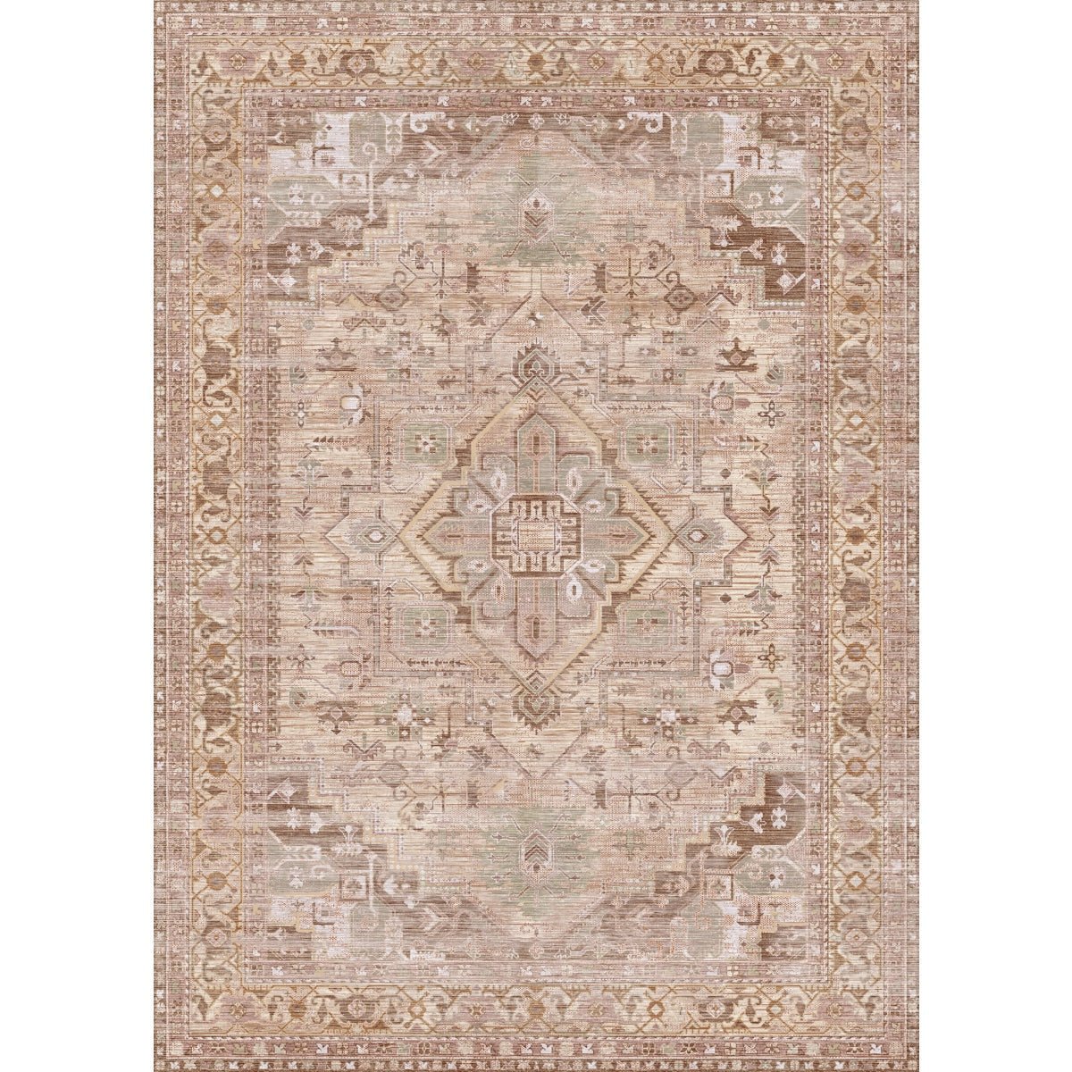 Tapis Ozana Naturel | Motif Persan Beige, Jaune & Vert Menthe - Les Trouvailles de JustinerugsartiplantoMachine Washable5'x7'