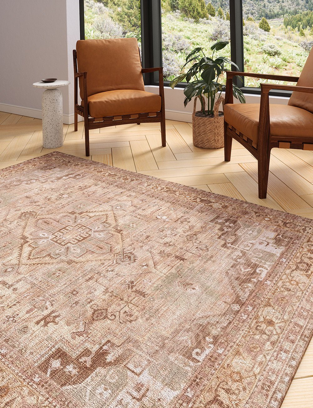 Tapis Ozana Naturel | Motif Persan Beige, Jaune & Vert Menthe - Les Trouvailles de JustinerugsartiplantoMachine Washable5'x7'
