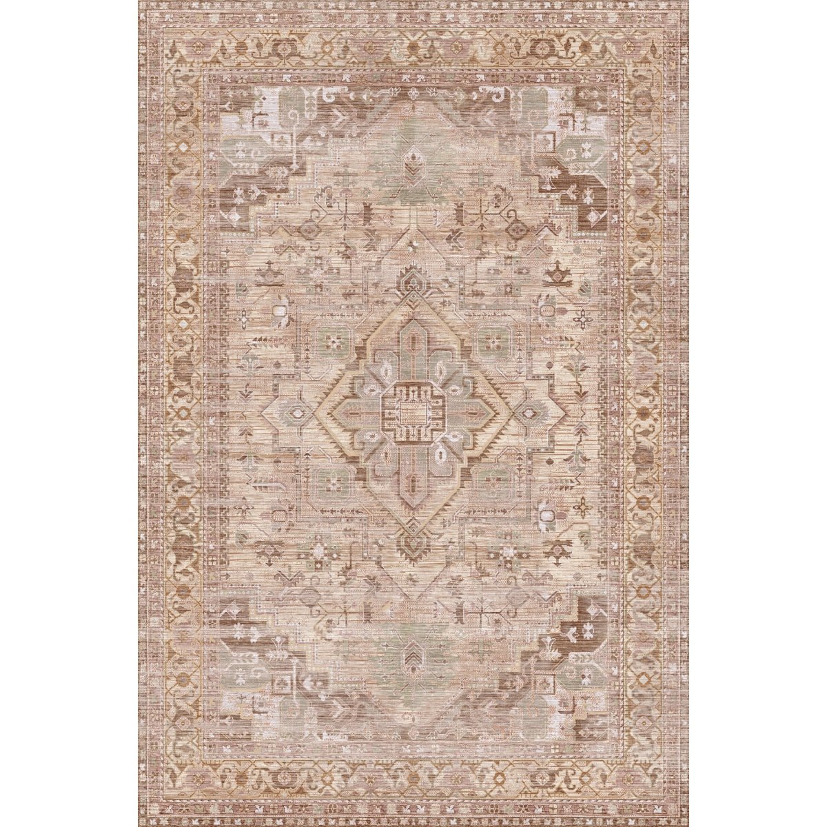 Tapis Ozana Naturel | Motif Persan Beige, Jaune & Vert Menthe - Les Trouvailles de JustinerugsartiplantoMachine Washable6'x9'