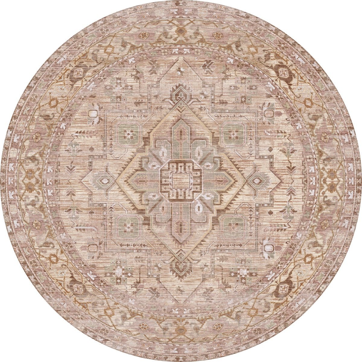 Tapis Ozana Naturel | Motif Persan Beige, Jaune & Vert Menthe - Les Trouvailles de JustinerugsartiplantoMachine Washable8' Round