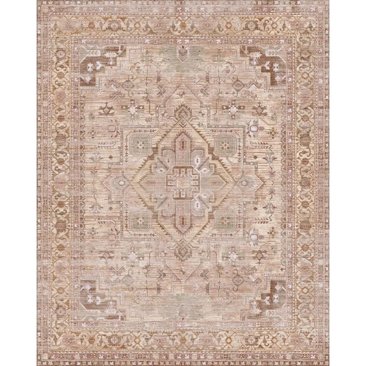Tapis Ozana Naturel | Motif Persan Beige, Jaune & Vert Menthe - Les Trouvailles de JustinerugsartiplantoMachine Washable8'x10'
