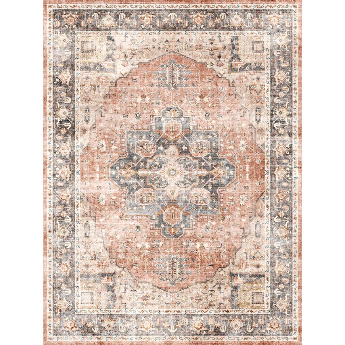 Tapis Riverra – Terracotta Noir - Les Trouvailles de JustinerugsartiplantoMachine Washable9’x12’