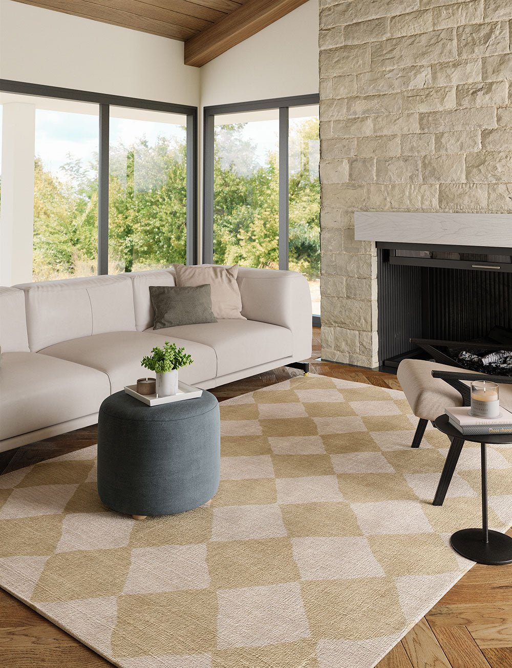 Tapis Trestres Naturel & Ivoire | Motif Marocain à Carreaux - Les Trouvailles de JustinerugsartiplantoMachine Washable6'x9'