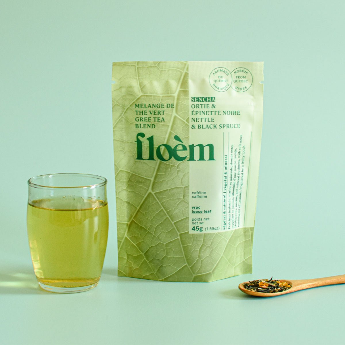 Thé en vrac – Thé vert Sencha, Ortie & Épinette noire – Floèm - Les Trouvailles de JustineTea & InfusionsFloèmSac 45g / Vrac