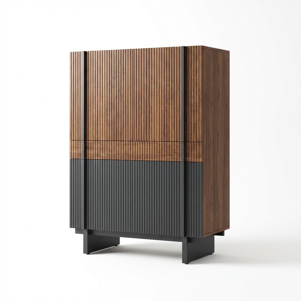 Buffet Girona en noyer et noir mat | Design contemporain texturé