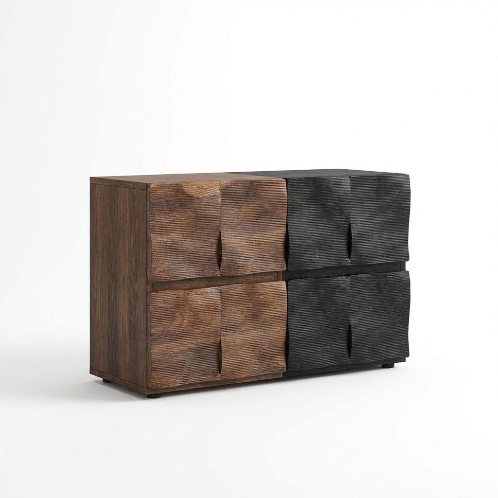 Buffet Ripple en bois texturé ondulé | Design contemporain sculptural | Fait main