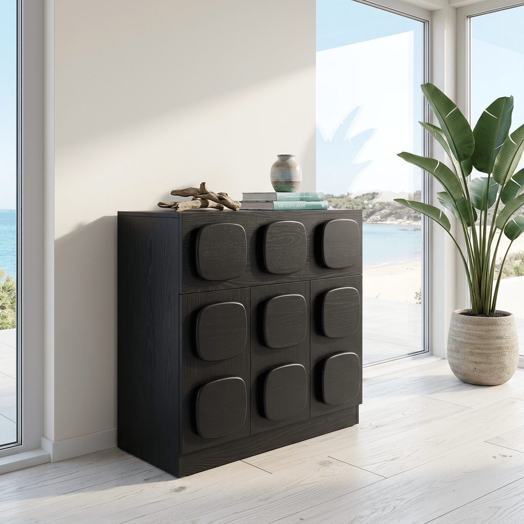 Bahut Rovinj en bois chocolat avec motif géométrique | Design mid-century moderne | Fait main