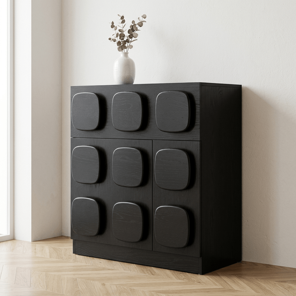 Bahut Rovinj en bois chocolat avec motif géométrique | Design mid-century moderne | Fait main