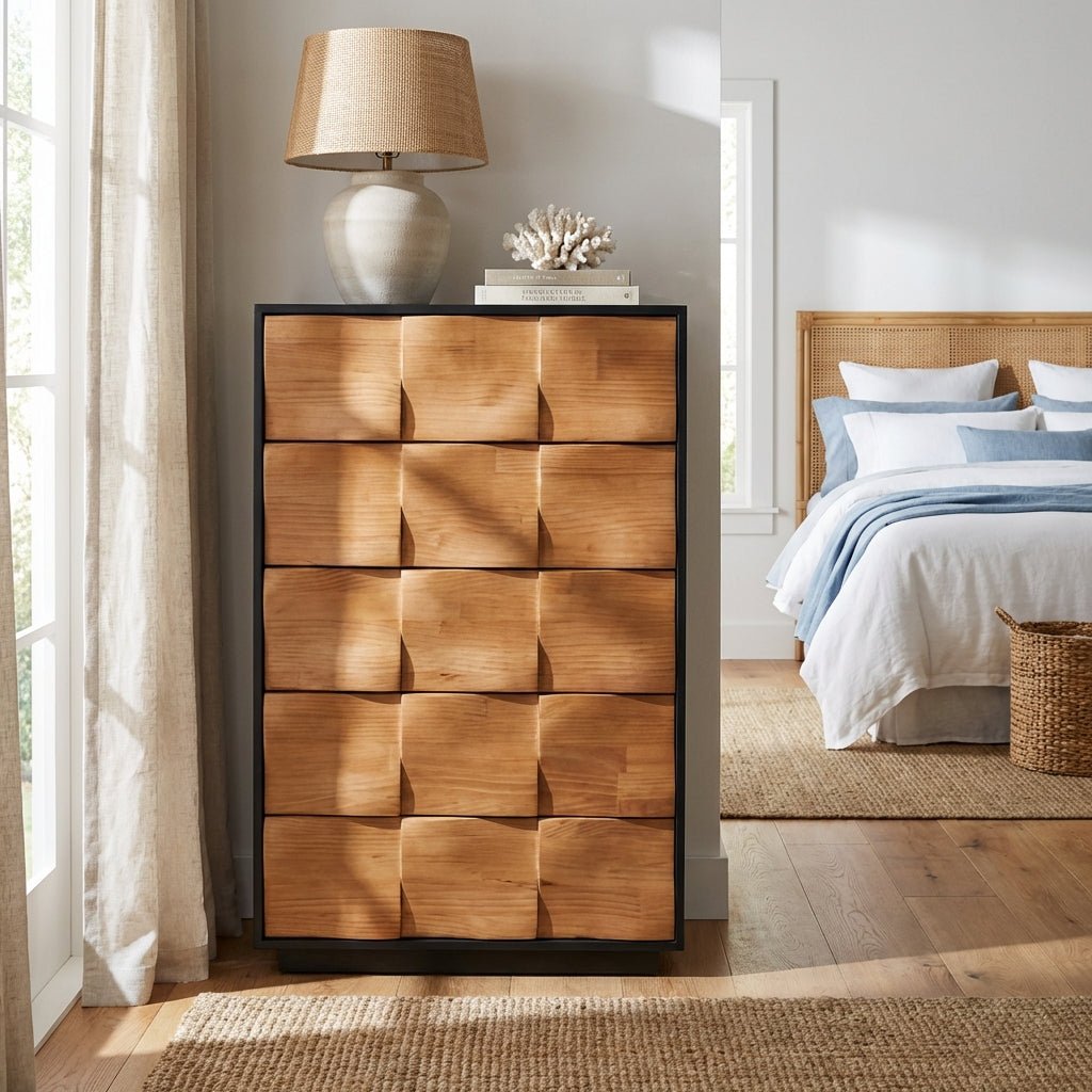 Commode Savannah 5 tiroirs en bois noyer | Style mid-century moderne | Fait main
