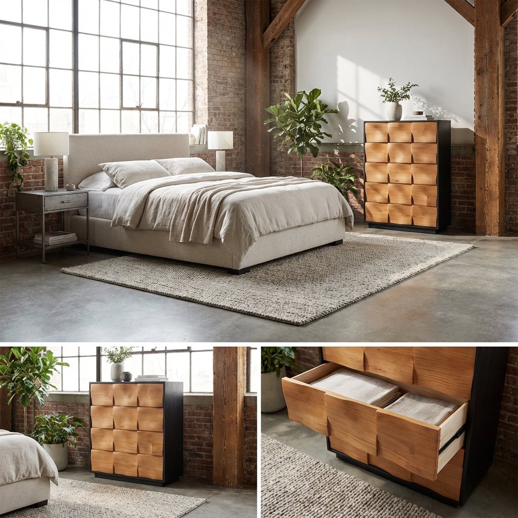 Commode Savannah 5 tiroirs en bois noyer | Style mid-century moderne | Fait main