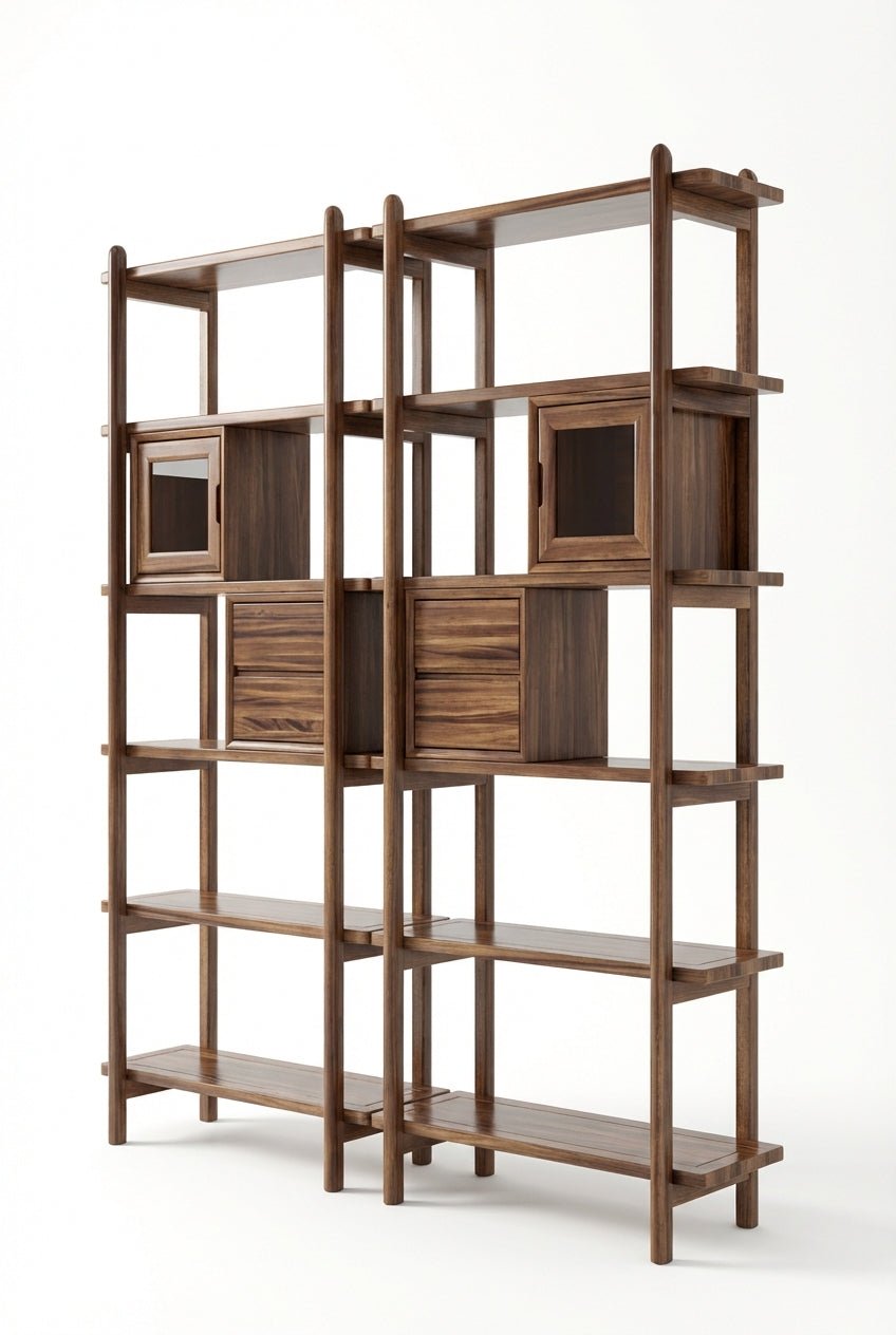 Thessaloniki Black Walnut Bookshelf | Elegant Glass Doors | Handcrafted