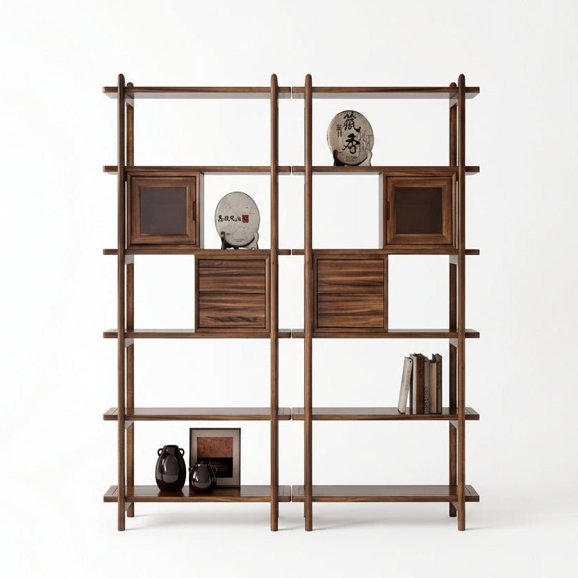 Thessaloniki Black Walnut Bookshelf | Elegant Glass Doors | Handcrafted