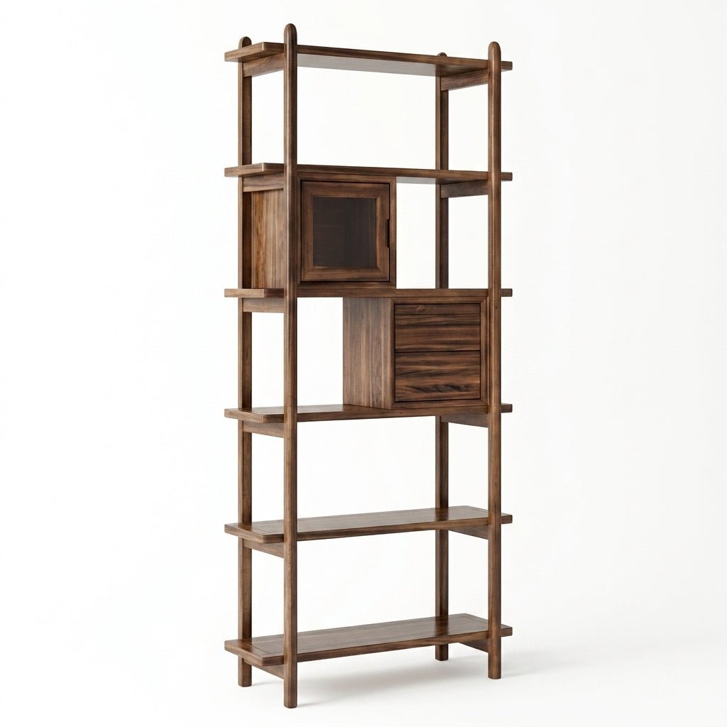 Thessaloniki Black Walnut Bookshelf | Elegant Glass Doors | Handcrafted