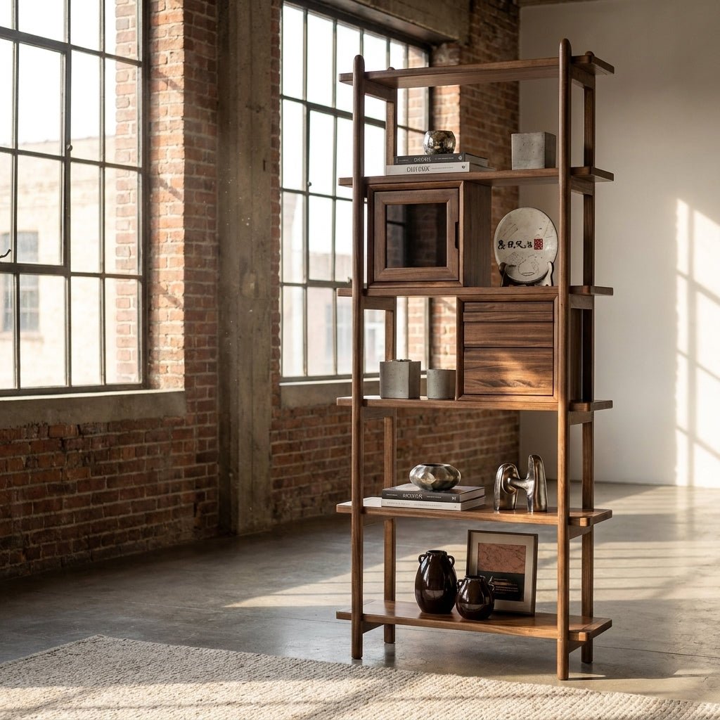 Thessaloniki Black Walnut Bookshelf | Elegant Glass Doors | Handcrafted