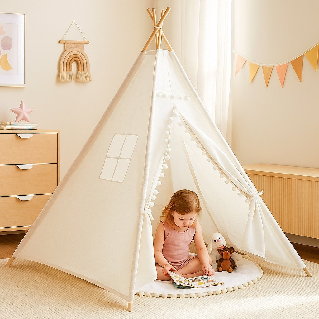 Tipi pour enfants pliable avec lumières | Greenwalnut | Coton - Les Trouvailles de JustineNursery DecorGreen Walnut Inc.