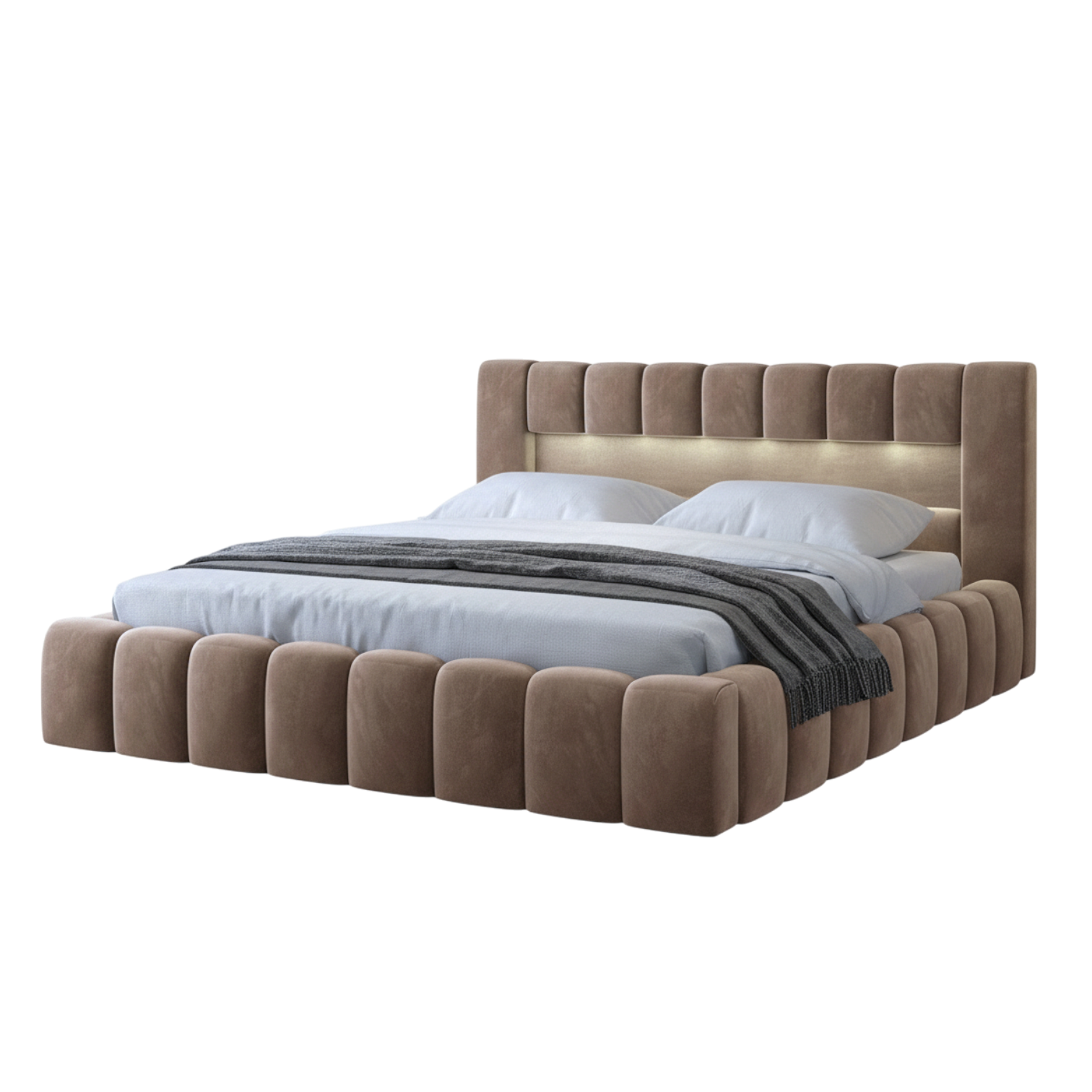 Lit coffre Lamica | Tissu velours beige | Queen et King