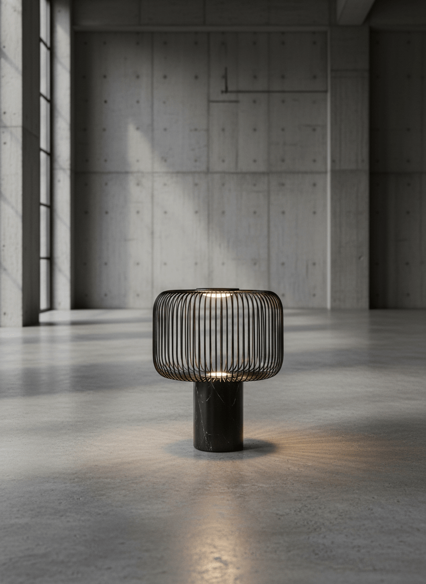 Lampe de bureau industrielle Veridian | Base en marbre poli | Design cage métallique noir mat