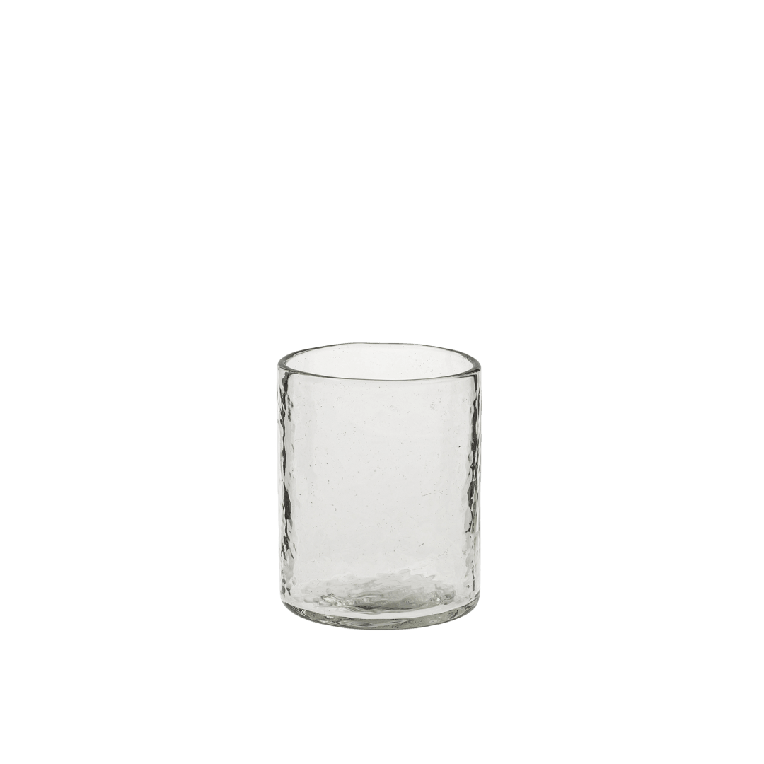 Verre à boire soufflé à la bouche transparent, texture martelée, forme cylindrique, 4 po