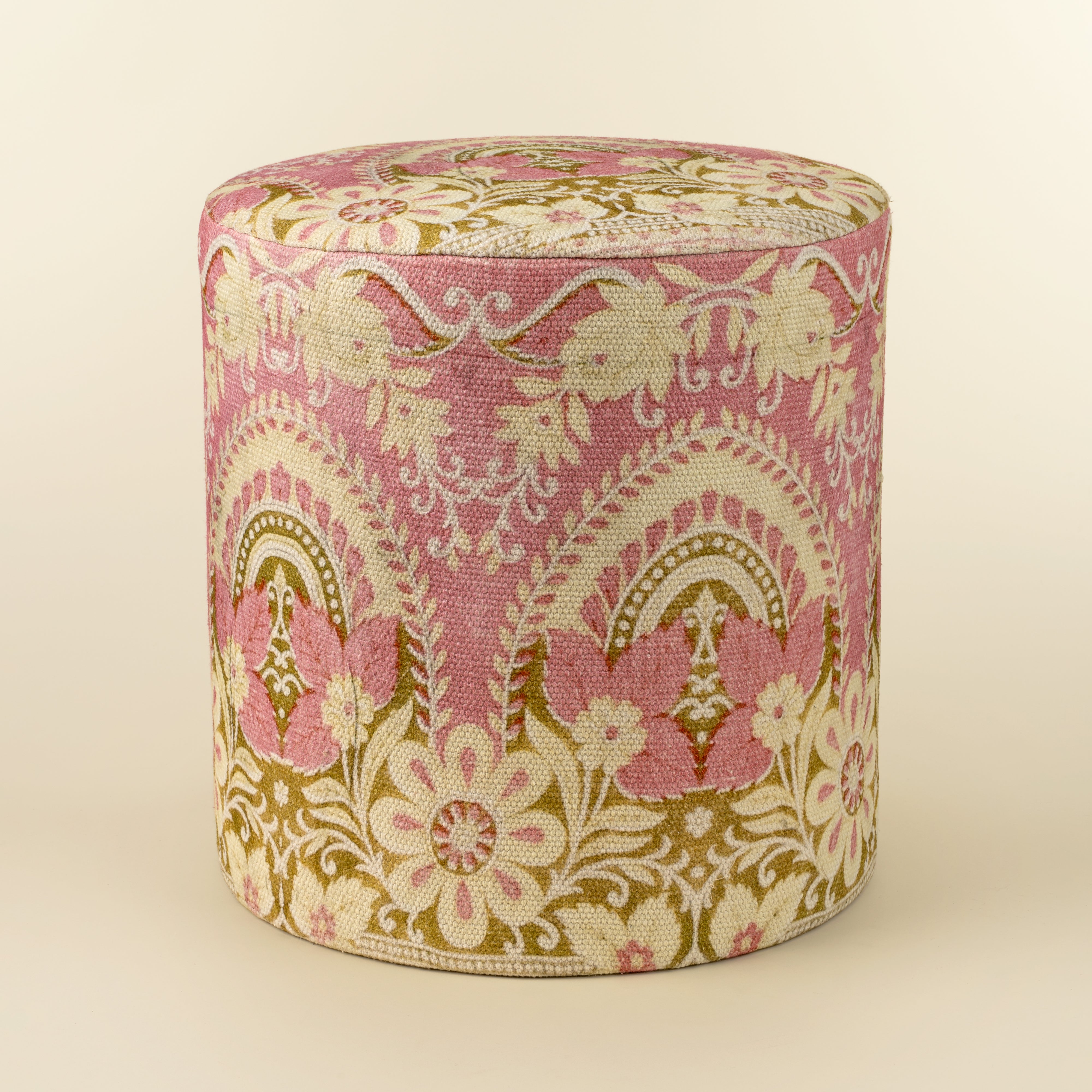 Raja Tabouret Rembourré Motif Imprimé | Grand Format | Bois de manguier & coton