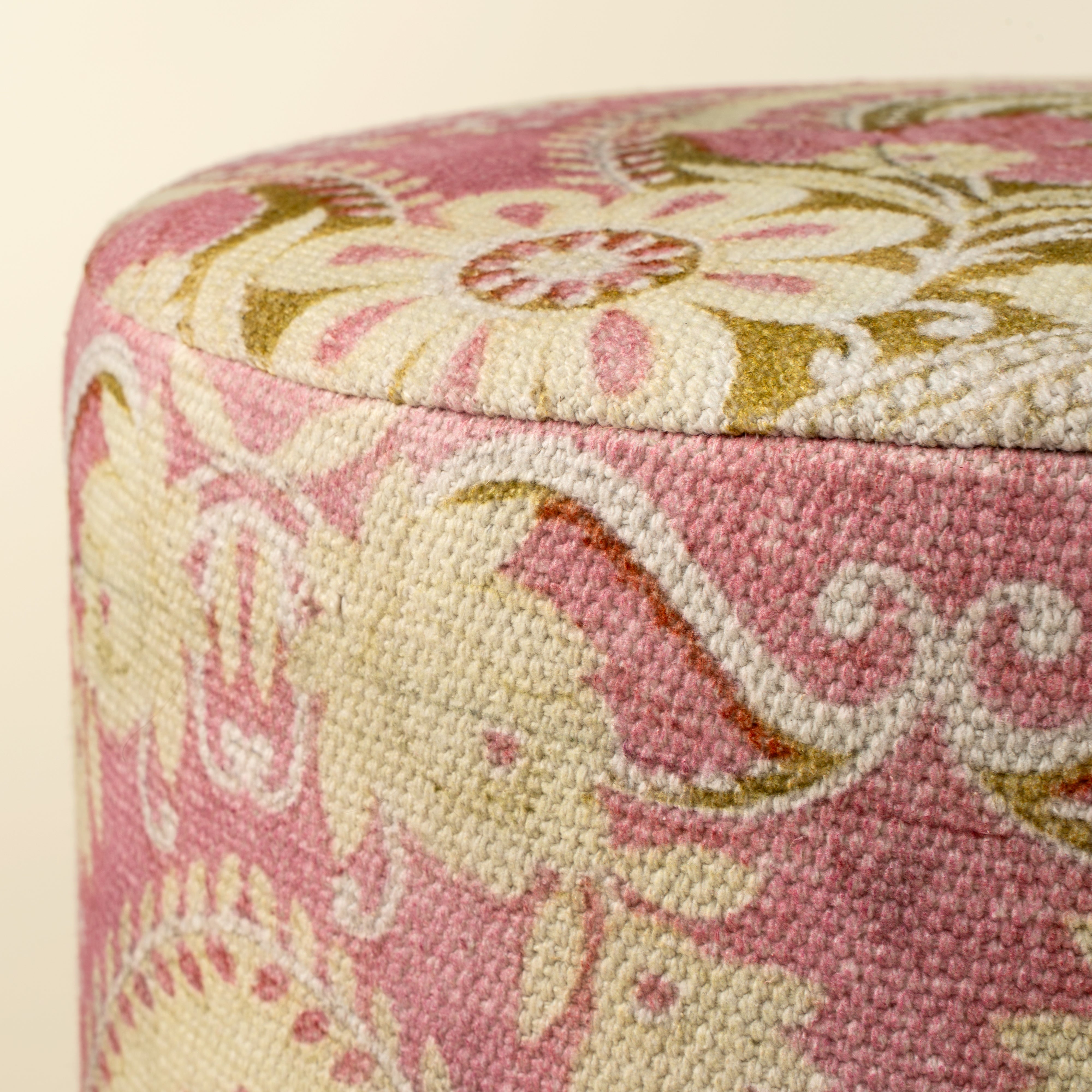 Raja Tabouret Rembourré Motif Imprimé | Grand Format | Bois de manguier & coton