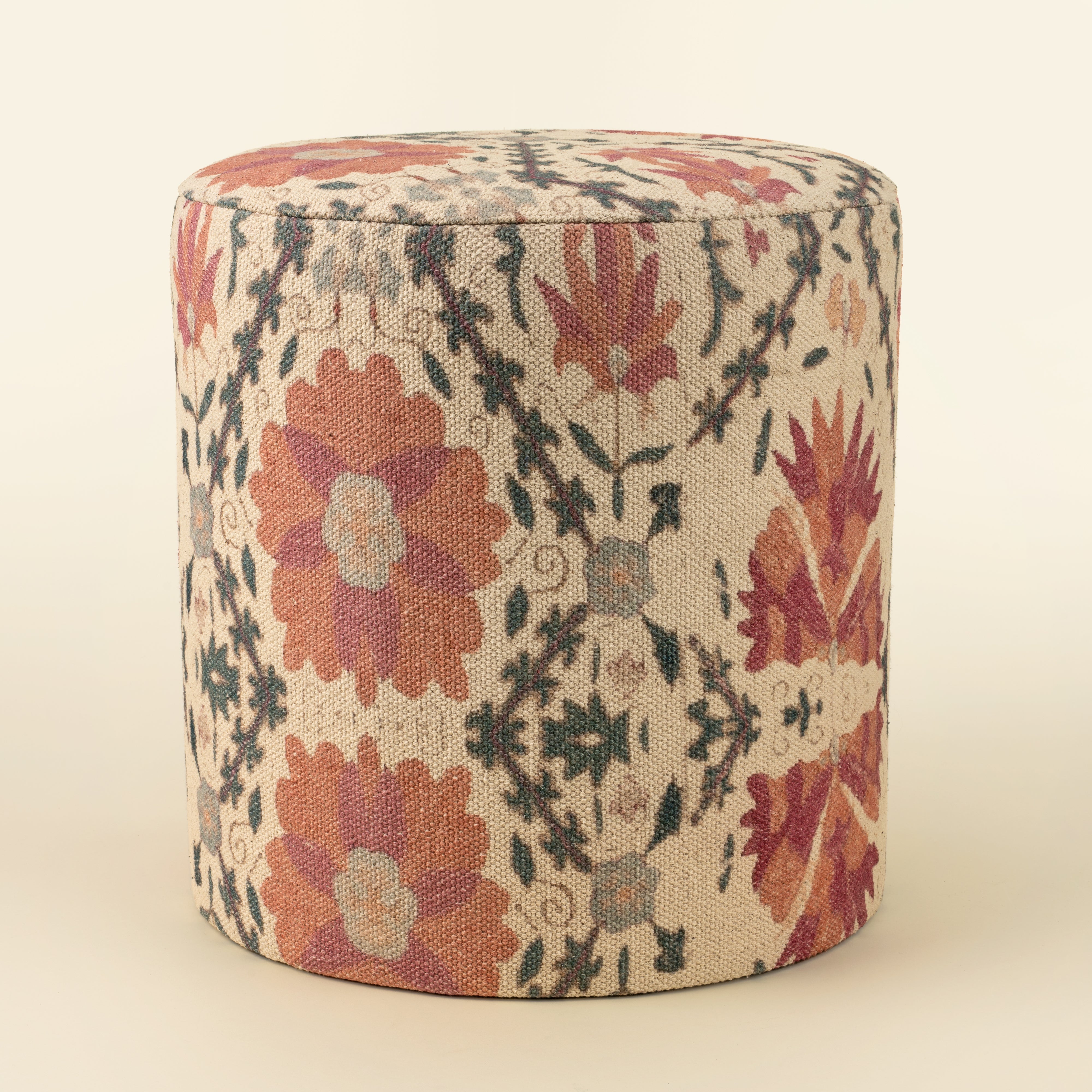 Tabouret rembourré Pomona Print en coton imprimé avec structure en bois de manguier