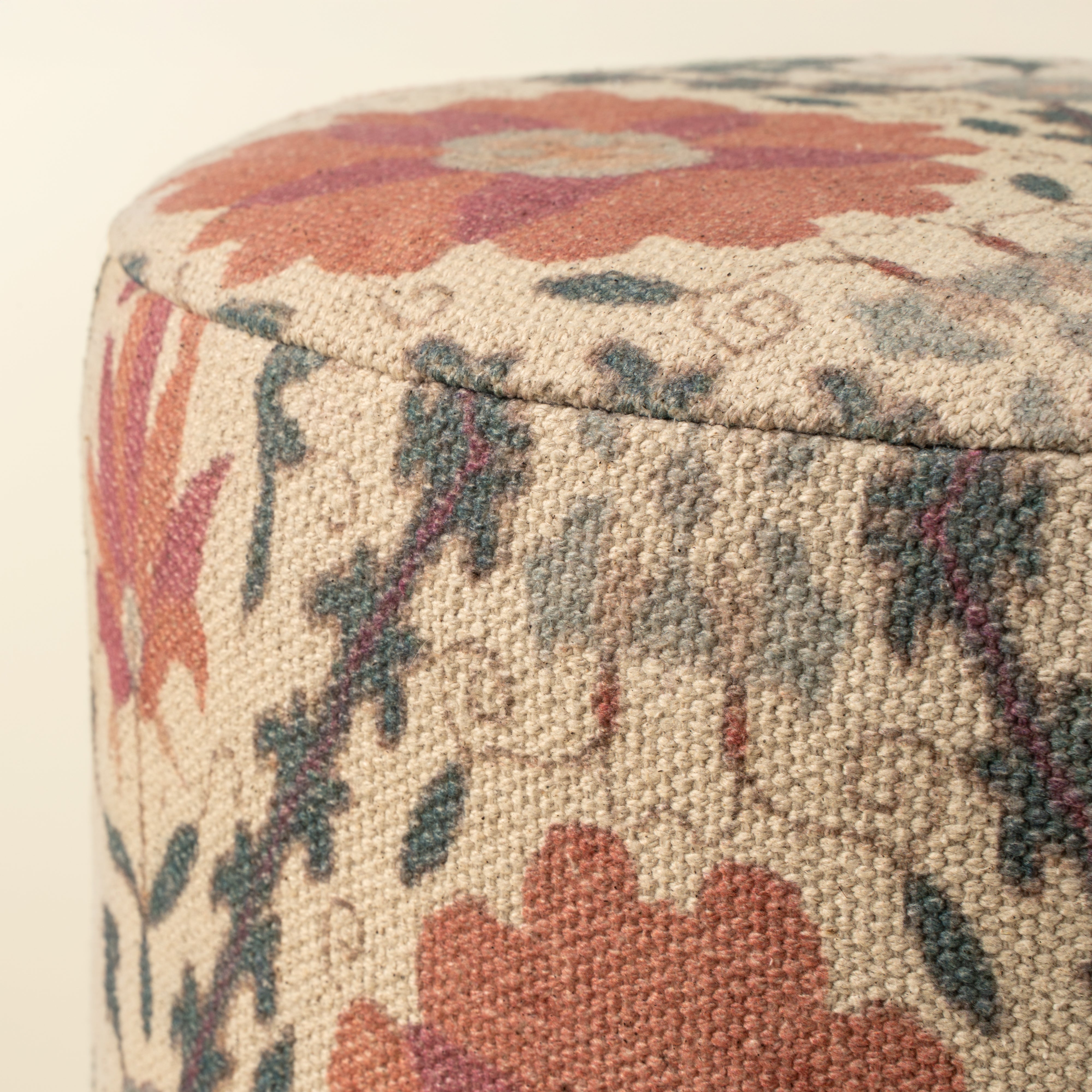 Tabouret rembourré Pomona Print | Grand Format | Structure en bois de manguier