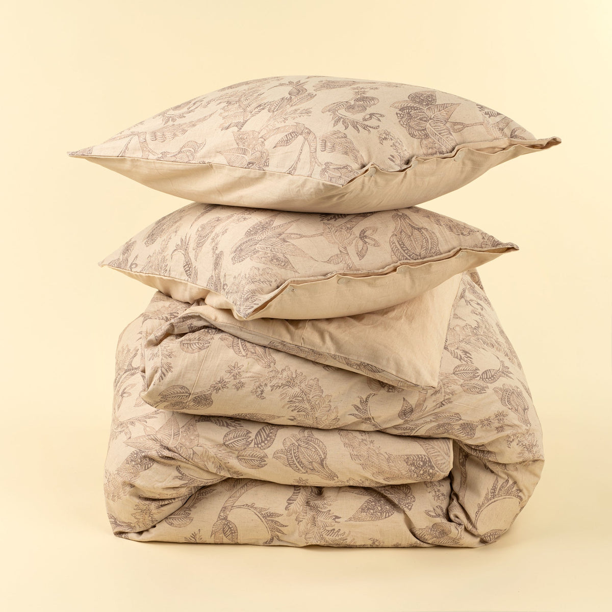 Ensemble de housse de couette beige à motifs oiseaux, avec oreillers décoratifs