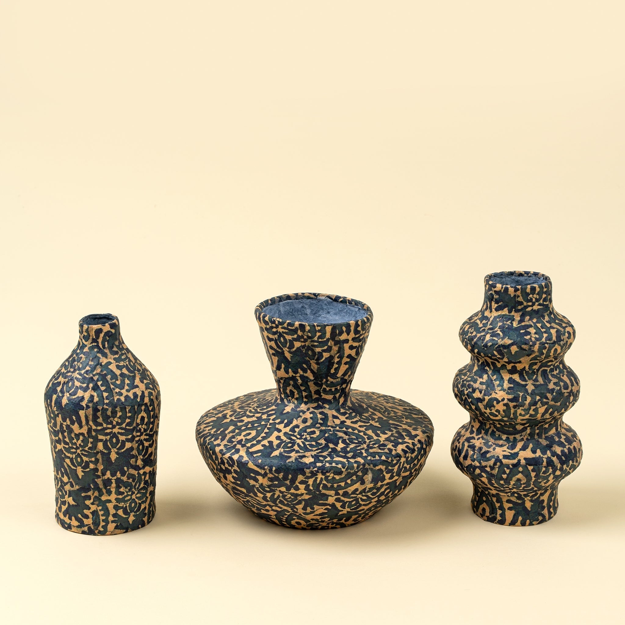 VASE TROMPETTE EN PAPIER MÂCHÉ À MOTIFS | FAIT À LA MAIN | ÉCORESPONSABLE | INDABA