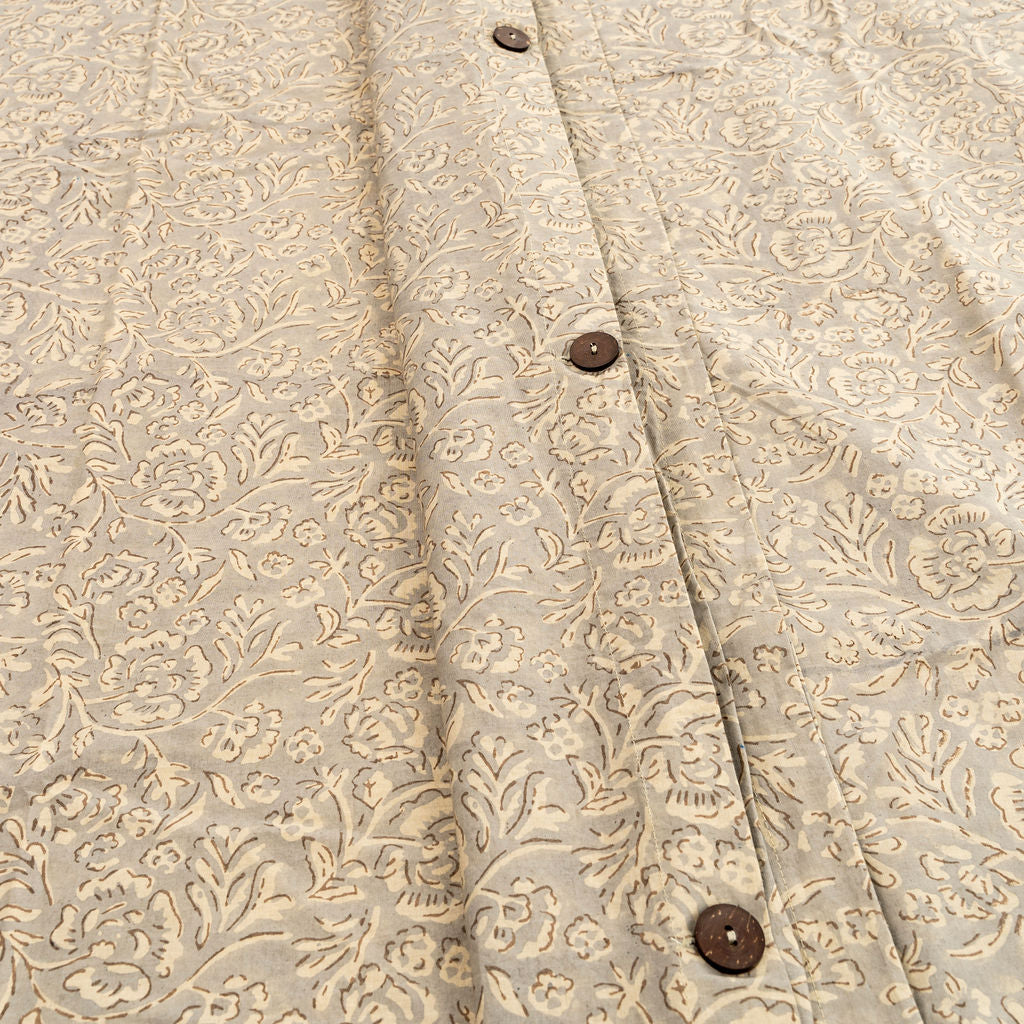 Ensemble Housse de Couette Queen Anju à Motif Imprimé à la Main | Bleu-Gris