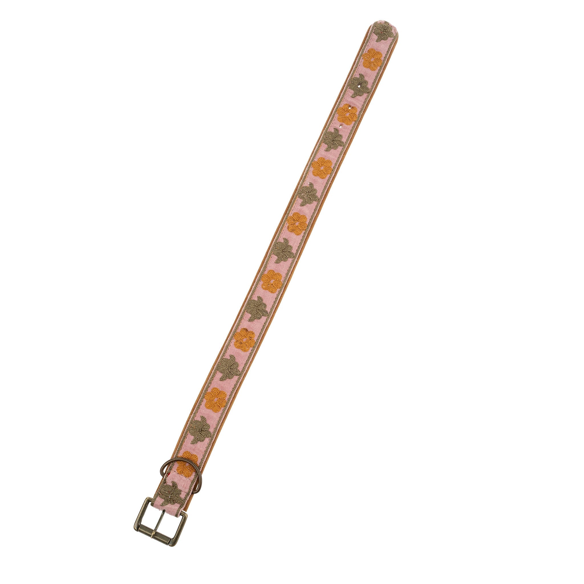 Collier pour chien brodé Buddy grand format en cuir et coton fait main en Inde, accessoire coloré et résistant Indaba.