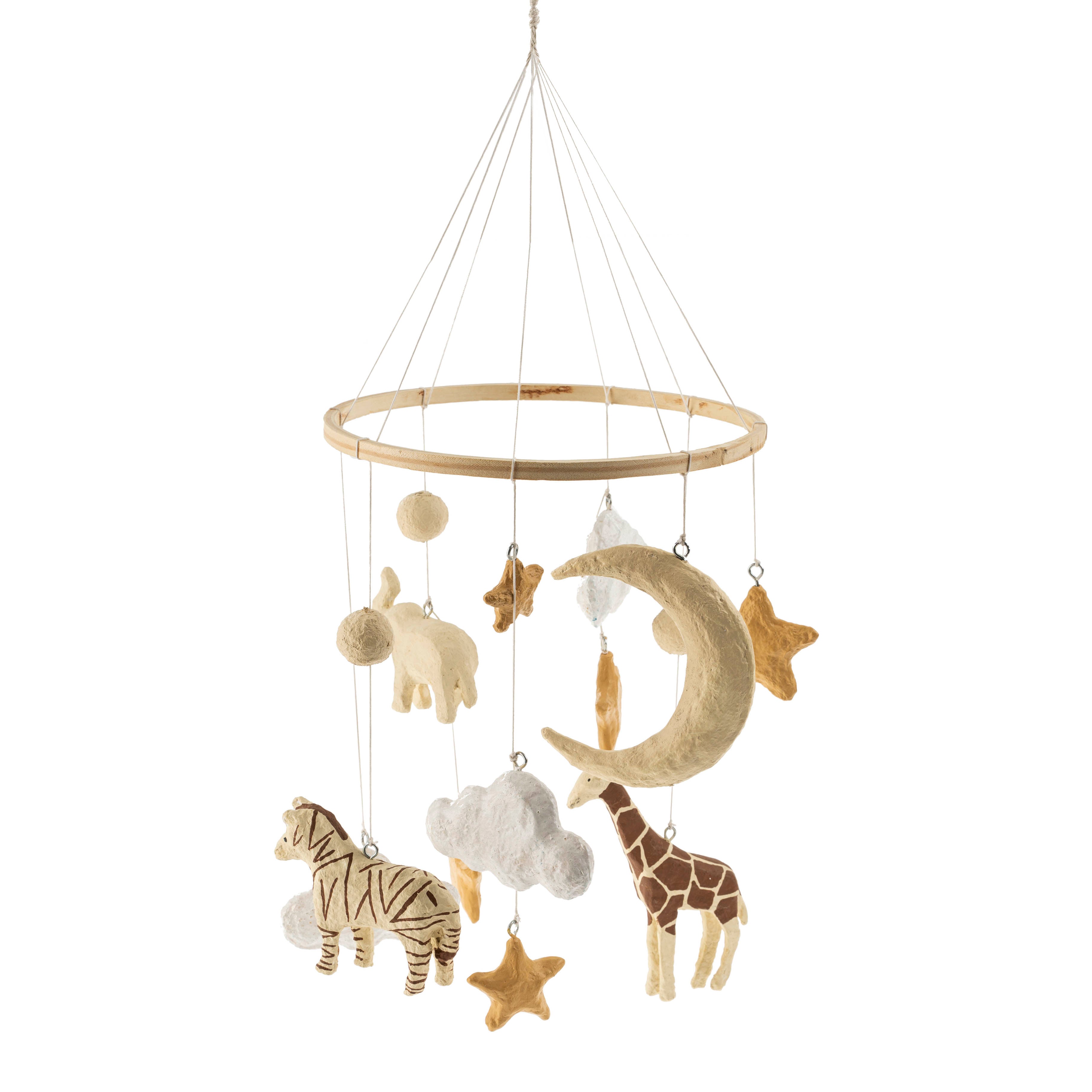 Mobile Safari en Coton Mâché | Ambiance Exotique pour Chambre de Bébé