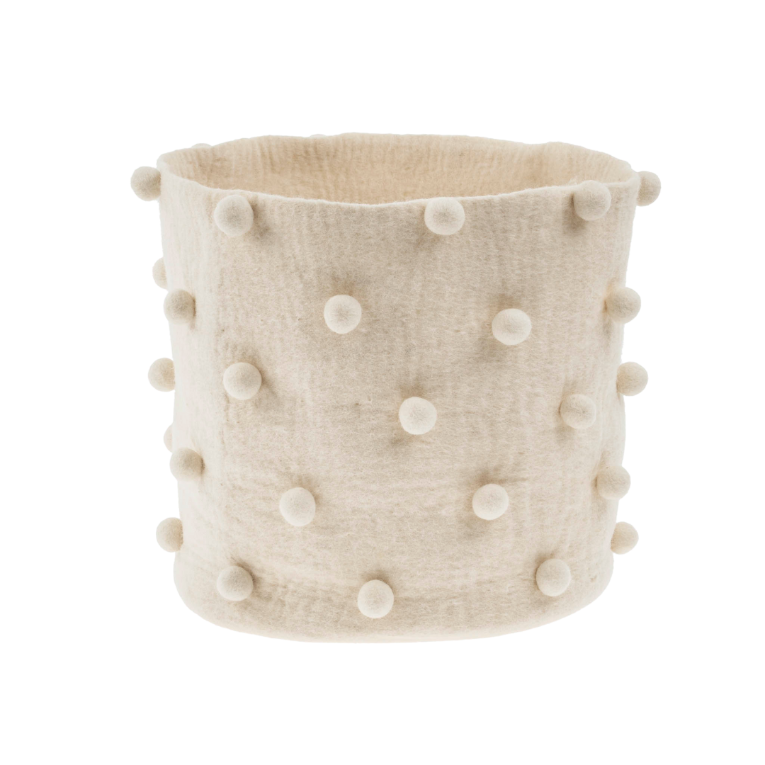 Panier à Pompons Feutrés | Petit Format | Laine Naturelle
