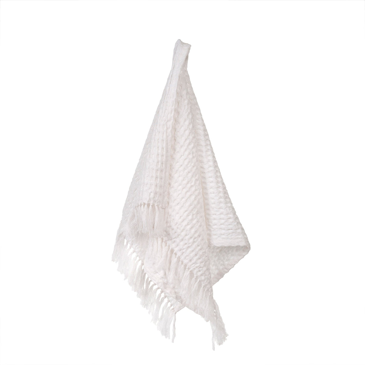 Serviette de main en nid d’abeille blanc, bordure à franges