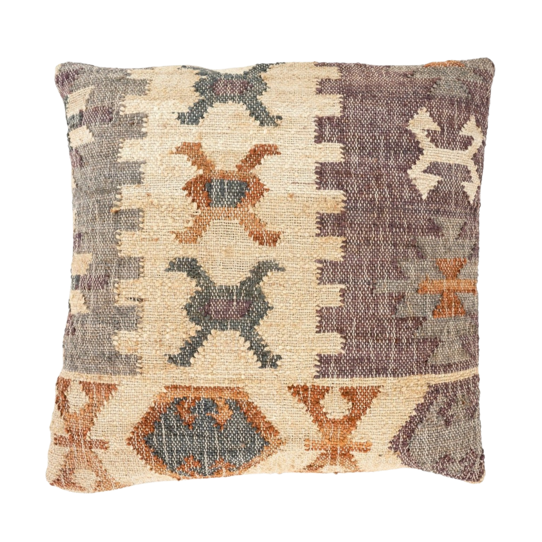 Coussin Kilim Tissé 60x60 cm | Charme Artisanal en Jute et Coton