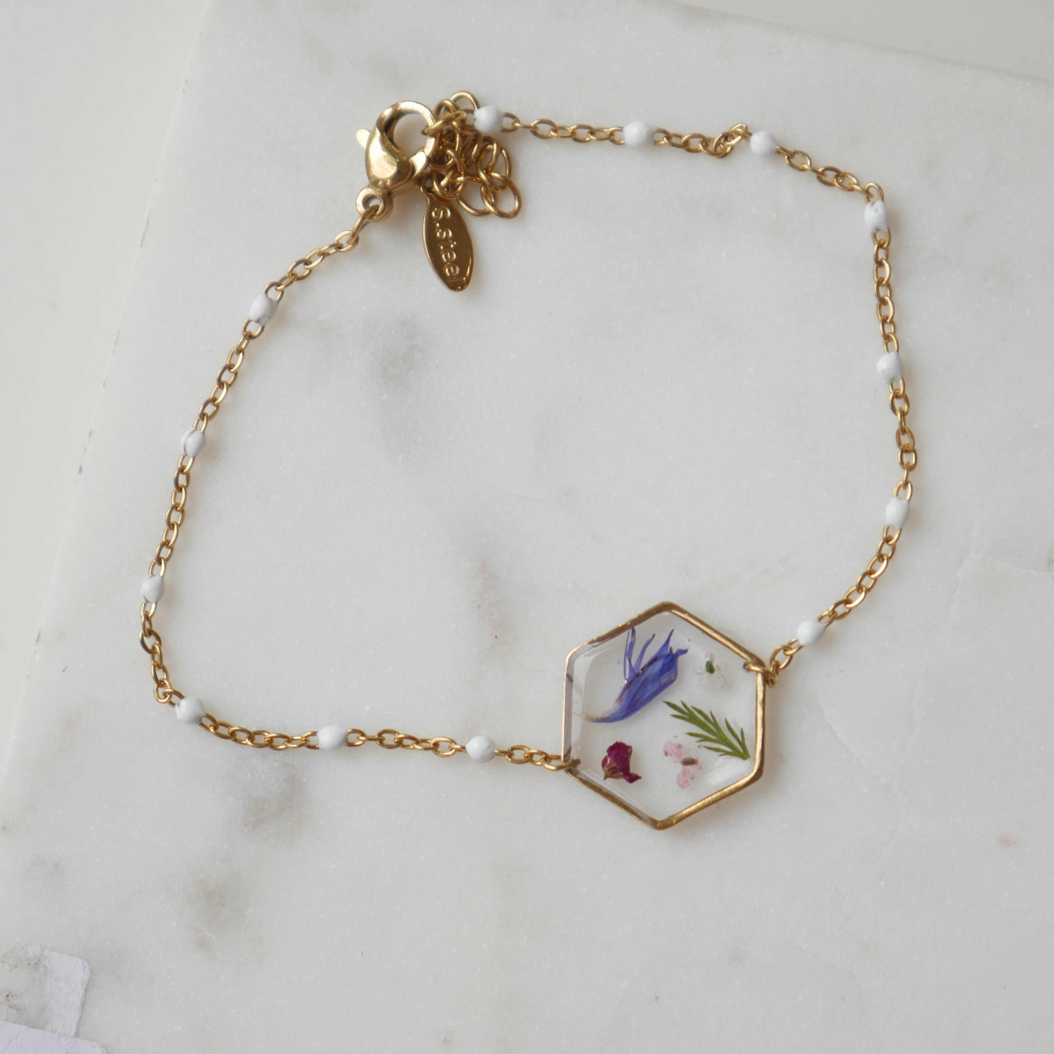 Bracelet Maia avec fleurs séchées | Médaillon 15 mm | Bracelet ajustable