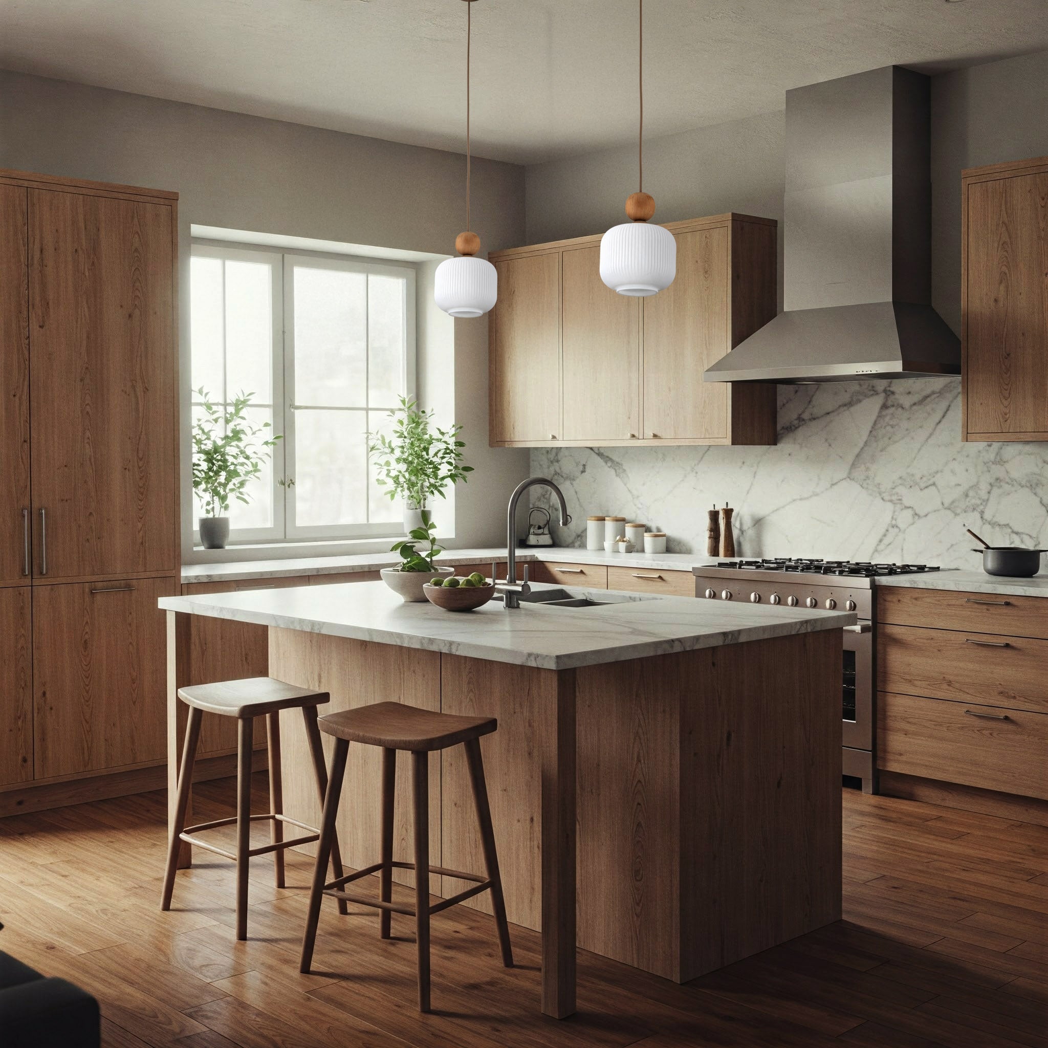 Lampe à Suspension Scandinave Ballo | Verre Soufflé à la Main et Bois Naturel