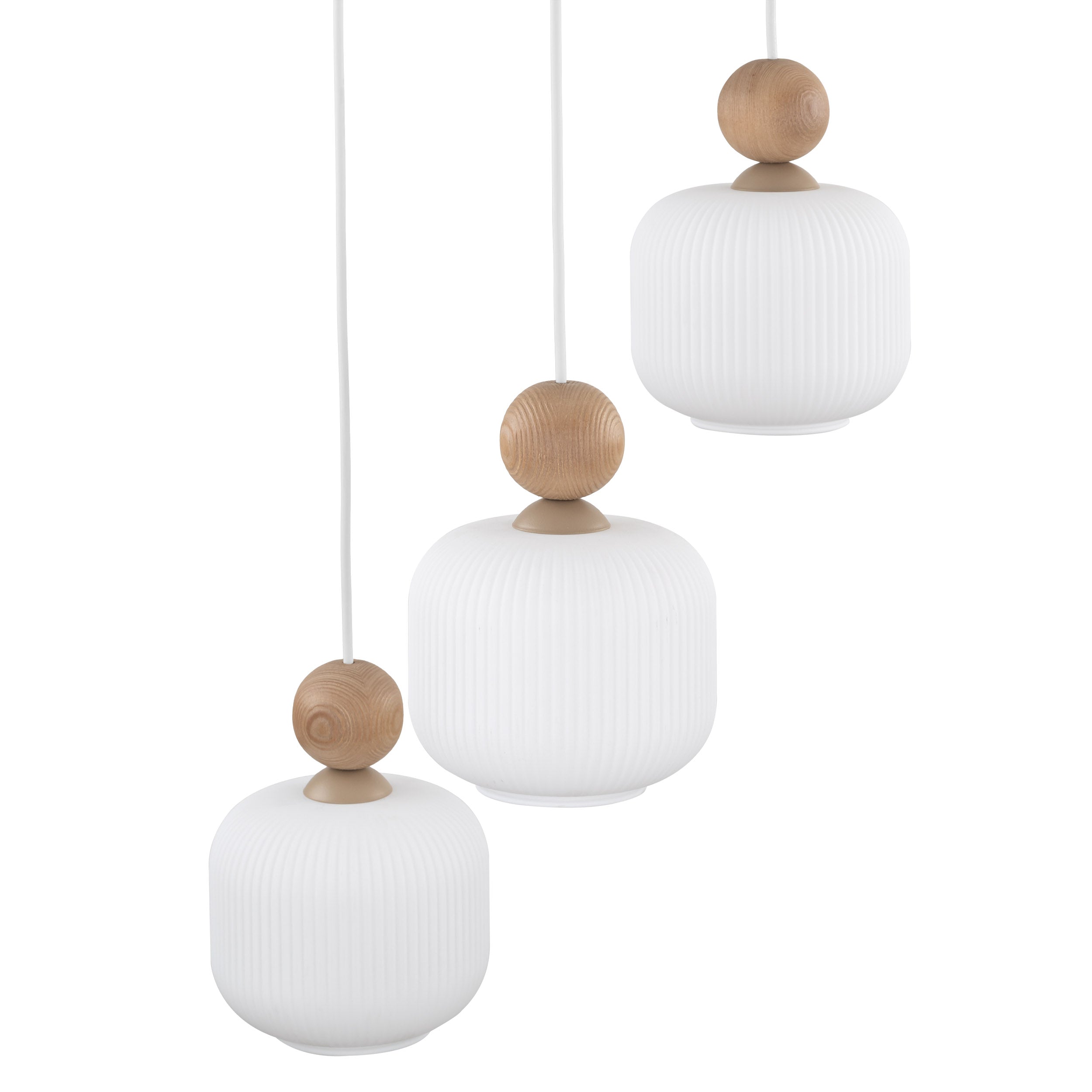 Lampe à Suspension Scandinave Ballo 3 | Verre Soufflé à la Main et Bois Naturel