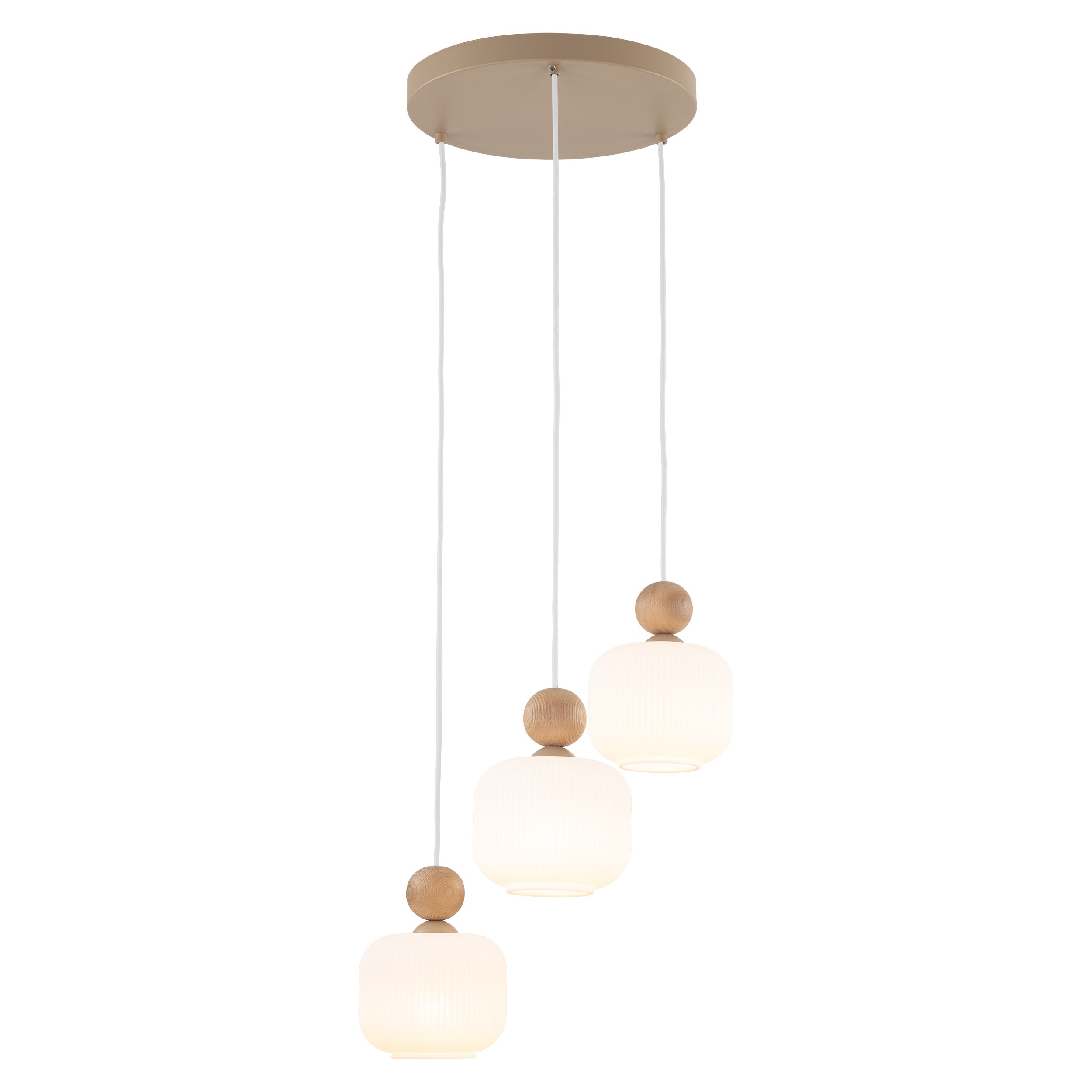 Lampe à Suspension Scandinave Ballo 3 | Verre Soufflé à la Main et Bois Naturel