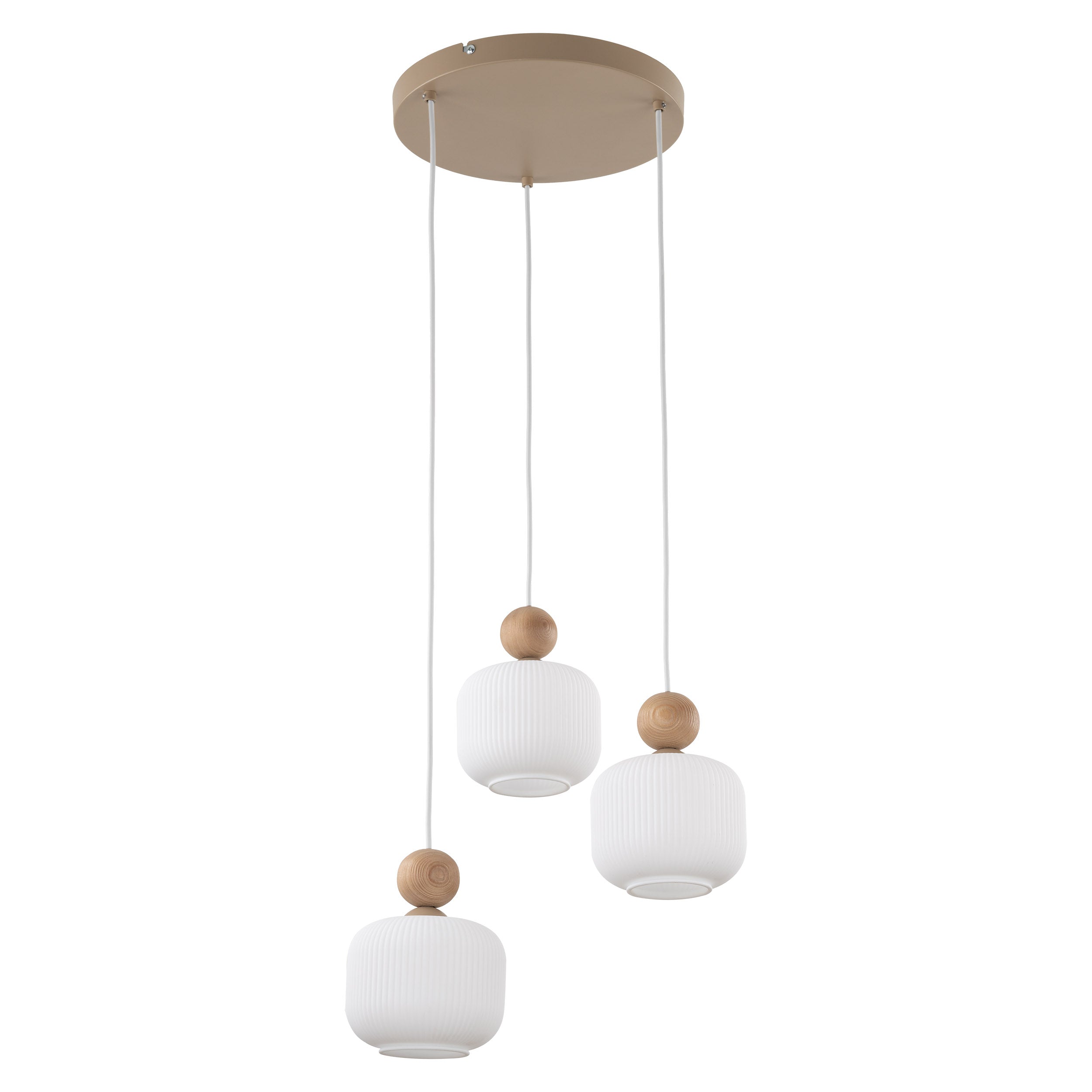 Lampe à Suspension Scandinave Ballo 3 | Verre Soufflé à la Main et Bois Naturel