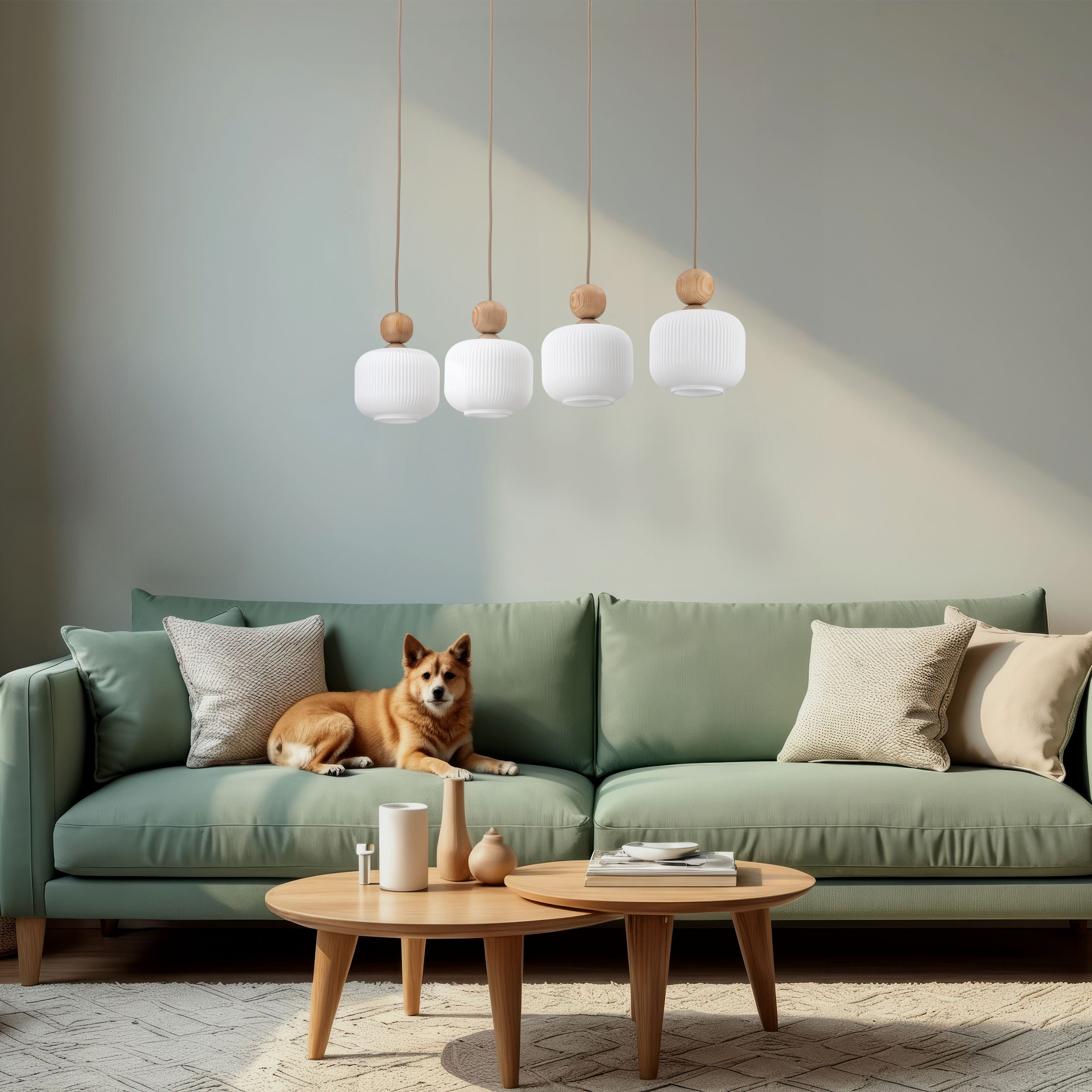 Lampe Suspendue Ballo Scandinave 4 Lumières | Suspension en Verre Soufflé et Bois